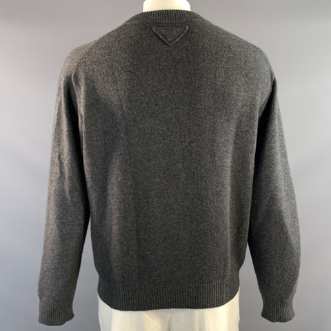 PRADA Size L Dark Grey Knitted Cashmere Crew Neck Sweater