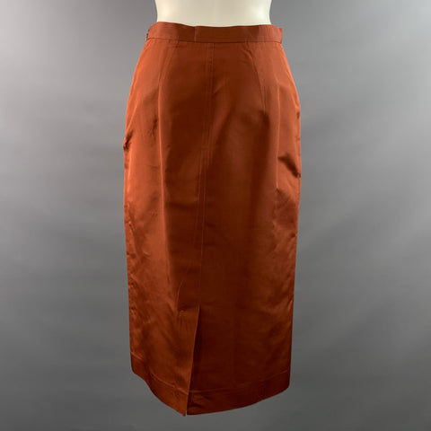 PRADA Size 6 Orange Rust Silk Blend 3 button Knee Length Skirt