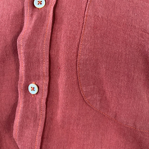 OUR LEGACY Size M Orange Rust Linen Cotton One Pocket Long Sleeve Shirt