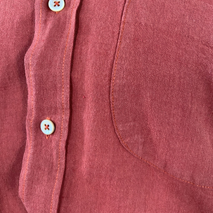 OUR LEGACY Size M Orange Rust Linen Cotton One Pocket Long Sleeve Shirt
