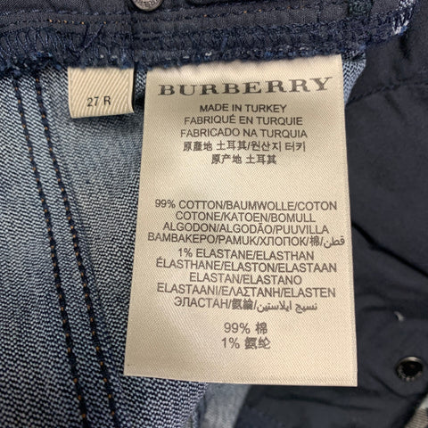 BURBERRY LONDON Size 27 Blue Indigo Cotton Blend Contrast Stitch Wide Leg Jeans