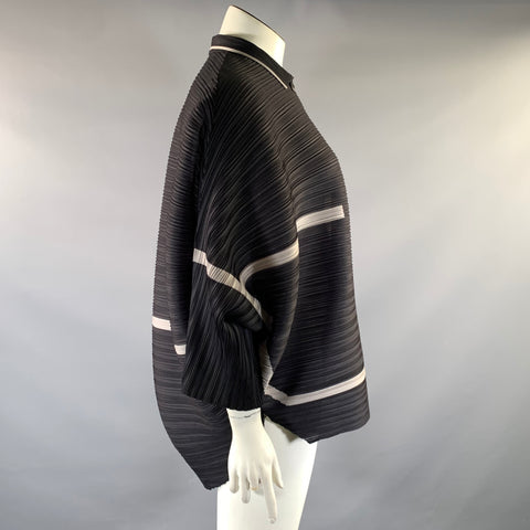 VANITE COUTURE Size One Size Grey White Polyester Spandex Pleated Casual Top