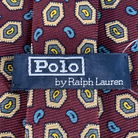 POLO by RALPH LAUREN Burgundy Grey Beige Paisley Silk Tie