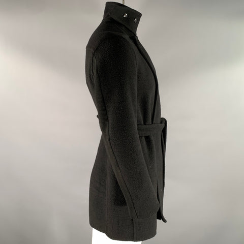 RICK OWENS Size 40 Black Textured Cashmere Wrap Coat