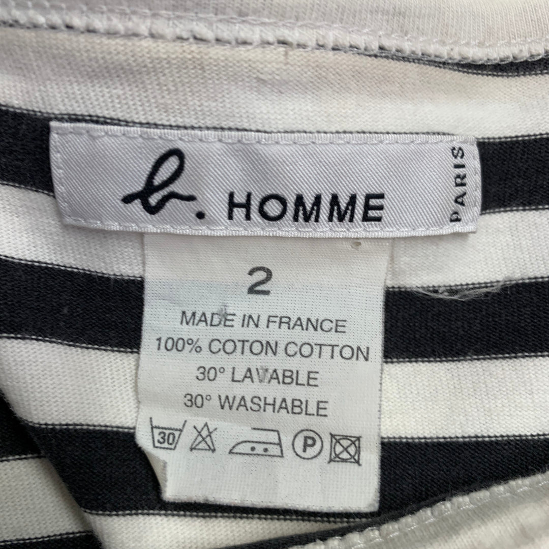 AGNÈS B. Size M Black White Stripe Cotton Long Sleeve T-shirt