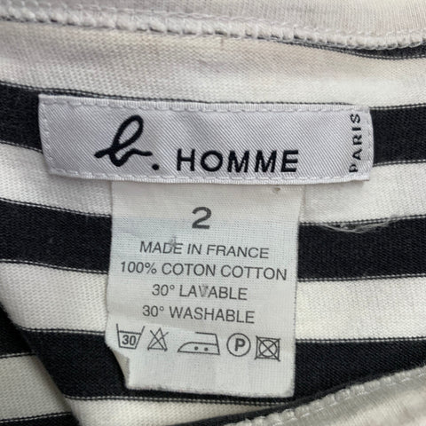 AGNÈS B. Size M Black White Stripe Cotton Long Sleeve T-shirt