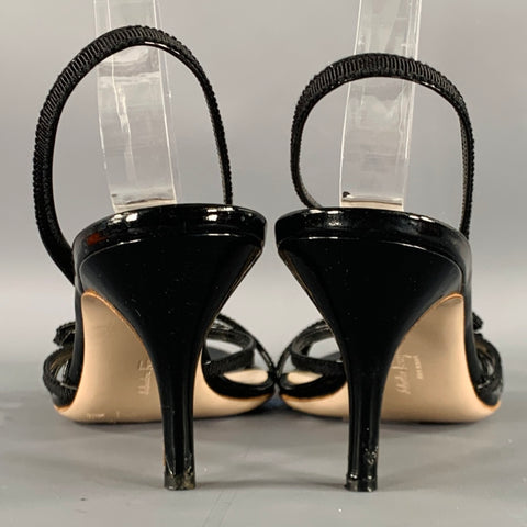 SALVATORE FERRAGAMO Size 8.5 Black Patent Leather Slingback Sandals