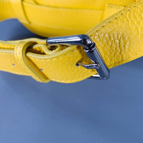 Sac Ceinture en Cuir Grainé Galet Chevron Moutarde Jaune VINTAGE