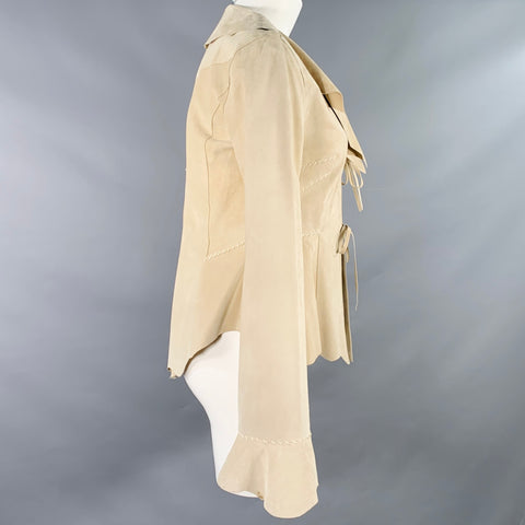 GAI MATTIOLO Size 8 Beige Suede Contrast Stitch Tied Front Jacket Blazer