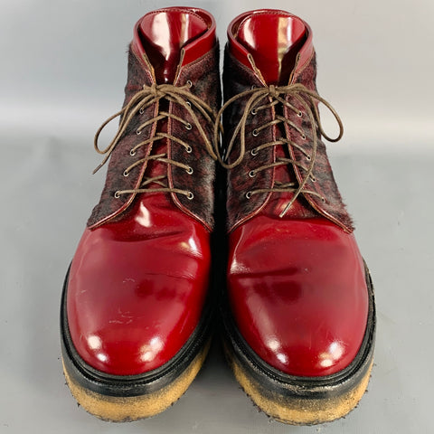 ETRO Size 10 Red Paisley Pony Hair Leather Crepe Sole Ankle Boots