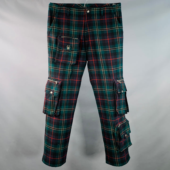 RALPH LAUREN Size 34 Green Red Plaid Wool Cargo Casual Pants