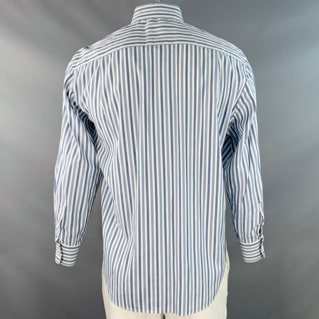 LORO PIANA Size XL Blue White Stripe Cotton One Pocket Long Sleeve Shirt
