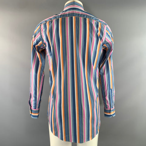 ETRO Size M Blue Orange Stripe Button Up Long Sleeve Shirt