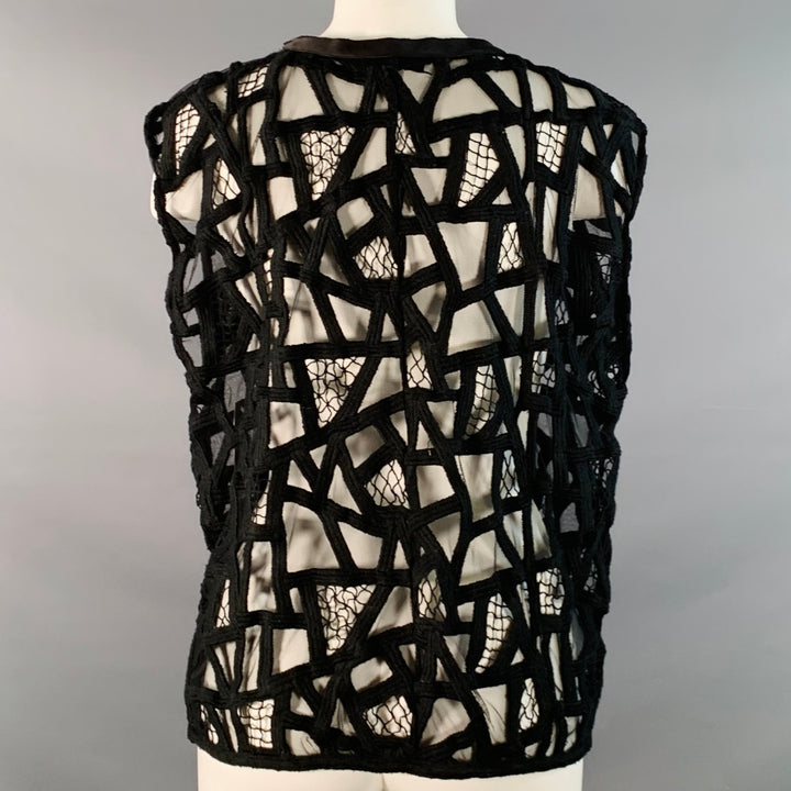 IRO Size 8 Black Mesh Geometric Crew Neck Sleeveless Casual Top