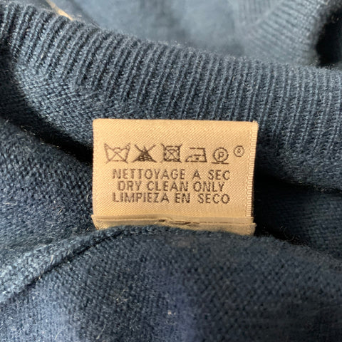 HERMES Size M Blue Ribbed Cashmere Quarter Zip Sweater