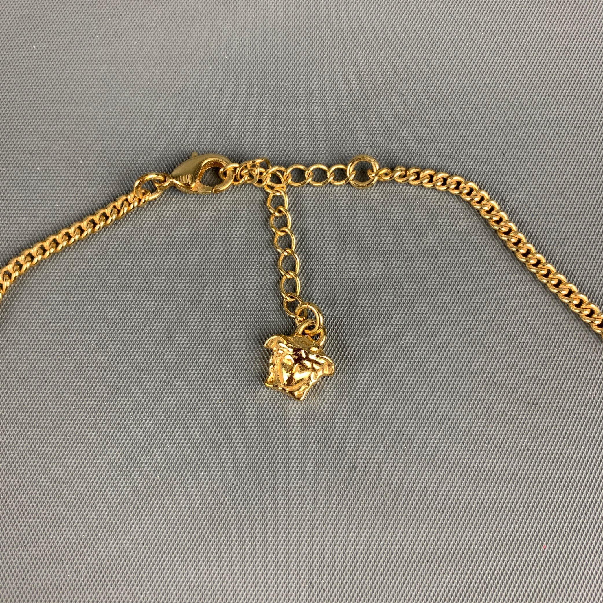 VERSACE Silver Gold Medusa Heads Metal Pendant Chocker Necklace