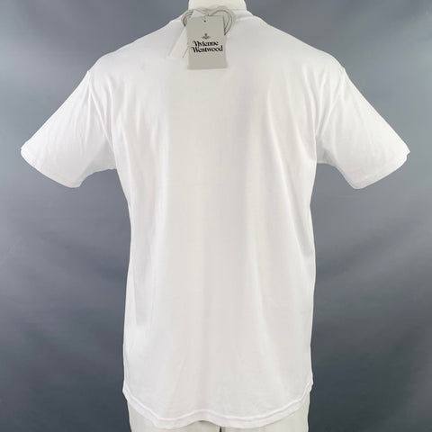 VIVIENNE WESTWOOD Size L Summer Classic White Beige Logo Cotton Blend Crew Neck T-shirt