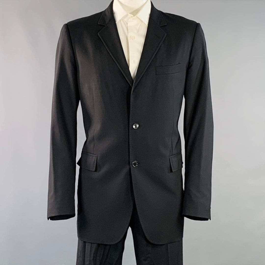 DOLCE & GABBANA Size 46 Black Virgin Wool Blend Notch Lapel Suit