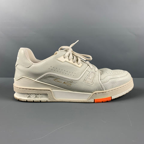 LOUIS VUITTON Size 11.5 Off White Mixed Materials Leather Lace Up Sneakers