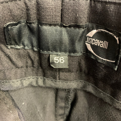 JUST CAVALLI Size 46 Black Cotton Blend Single Breasted Tuxedo