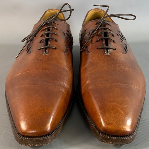 STEFANOBI Size 10  Brown Cut Out Leather Oxford Lace Up Shoes