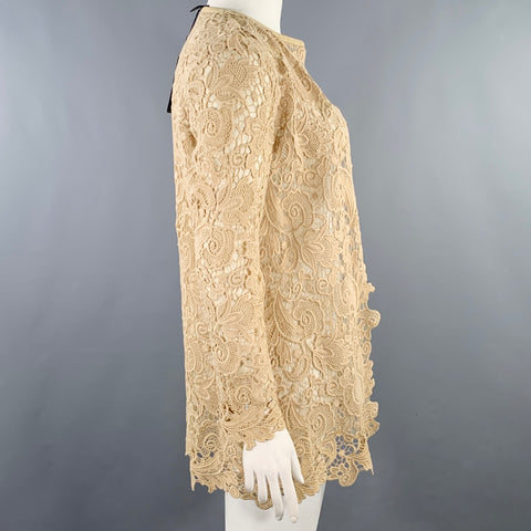 RALPH LAUREN Size 10 Khaki Cotton Lace Open Front Coat
