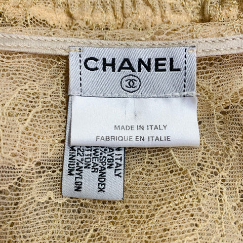 CHANEL Vintage Spring 2005 Size 10 Tan Rayon Blend See Through Lace Sleeveless Dress Top