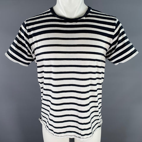T-shirt col rond en coton rayé marine et blanc RAG & BONE taille M