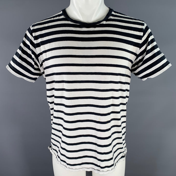 RAG & BONE Size M Navy White Stripe Cotton Crew-Neck T-shirt