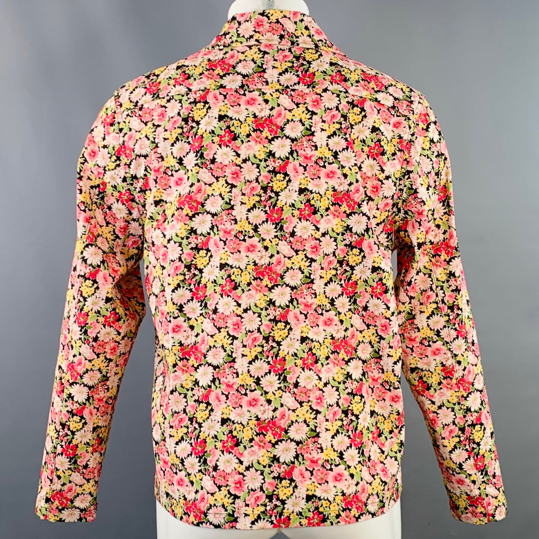 GOLDEN BEAR Size M Pink Yellow Floral Cotton Snaps Shirt Jacket