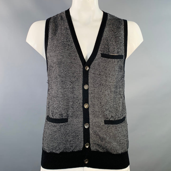RAG & BONE Size L Grey Black Geometric Wool V-Neck Vest