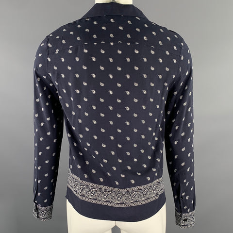 THE KOOPLES Size XS Navy Bandana Viscose Camp Long Sleeve Shirt