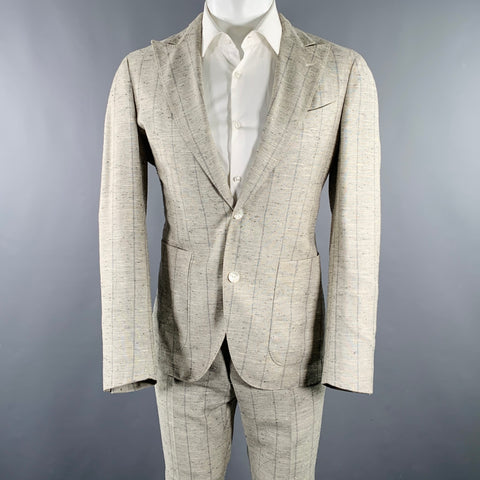 BOGLIOLI Size 38 Regular Taupe Grey Stripe Silk Blend Peak Lapel Suit