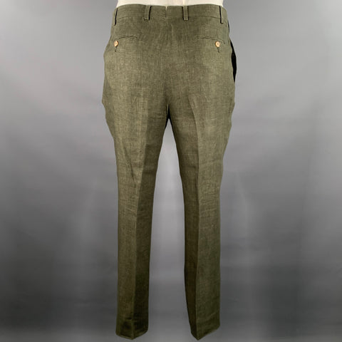 SOLBIATI Size 40 Green Olive Linen Notch Lapel Suit