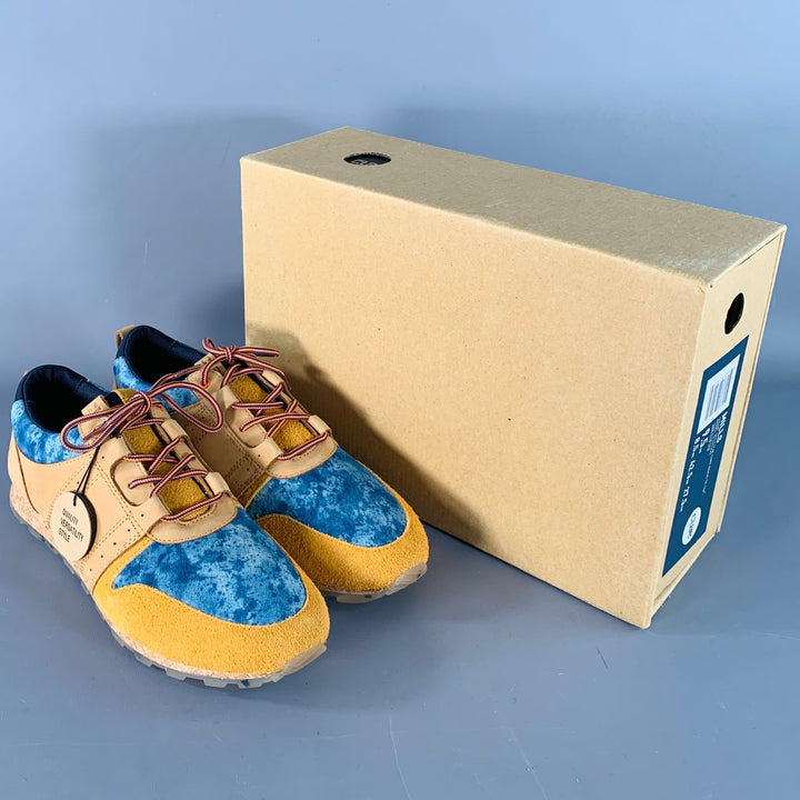 CLAE x AXS Size 9.5 Mills Tan Blue Leather Marbled Color Block Lace-Up Sneakers
