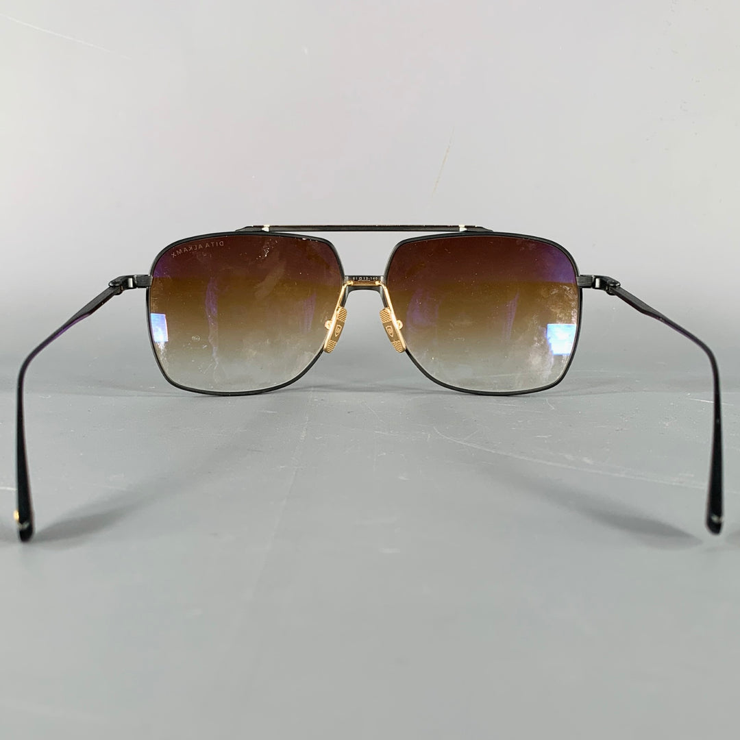 DITA ALKAMX Black Gold Metal Aviator Sunglasses