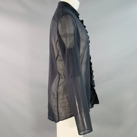 GUCCI Size M Black Ruffled Cotton Nehru Collar Long Sleeve Shirt