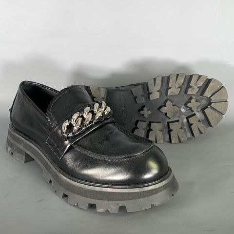ALEXANDER MCQUEEN Size 10 Black Silver Chain Leather Slip On Loafers