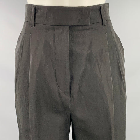 LORO PIANA Size 2 Black Virgin Wool Paper Pleated Wide Leg Dress Pants