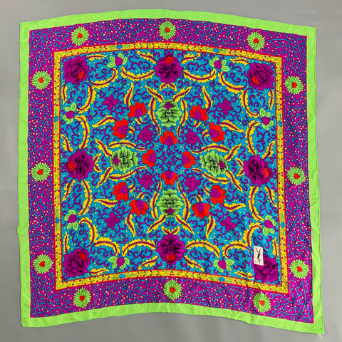 YVES SAINT LAURENT Multi Color Abstract Floral Print Silk Scarf