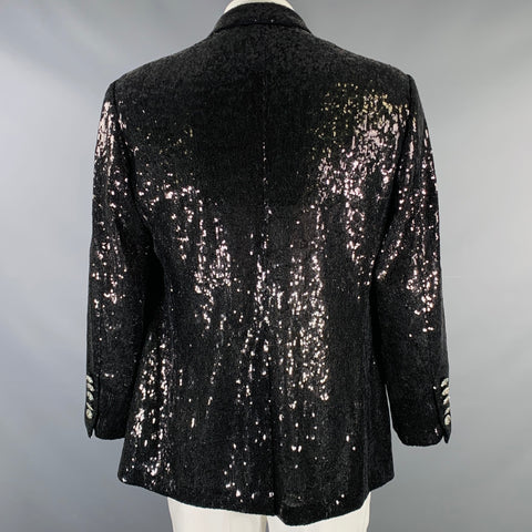 BILLIONAIRE COUTURE Size 48 Black Sequined Polyester Peak Lapel Sport Coat