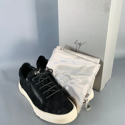 GIUSEPPE ZANOTTI Size 12 Black Suede Double Zipper Sneakers