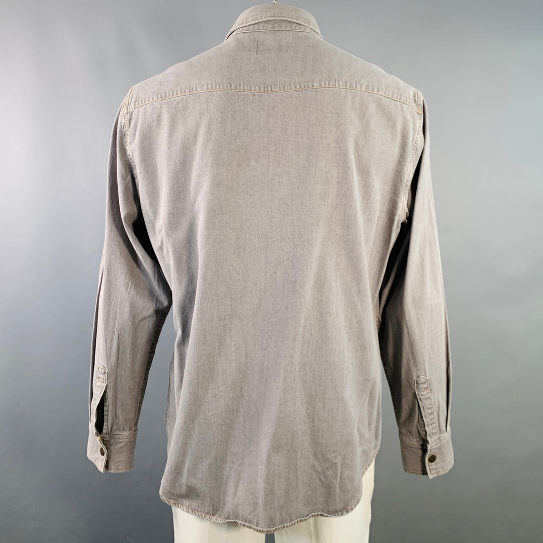 BILLY REID Size XL Shoals Grey Contrast Stitch Cotton Snaps Long Sleeve Shirt