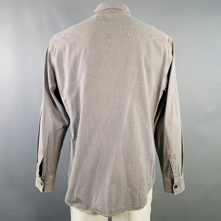 BILLY REID Size XL Shoals Grey Contrast Stitch Cotton Snaps Long Sleeve Shirt