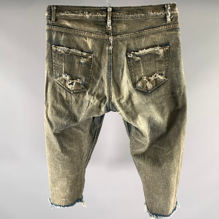 RICK OWENS Size 31 Tan Blue Distressed Cotton Shorts