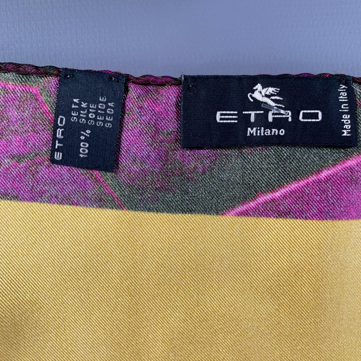 ETRO Yellow Purple Silk Pocket Square
