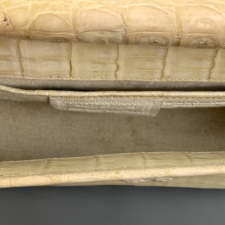NANCY GONZALEZ Beige Leather Crocodile Clutch Handbag