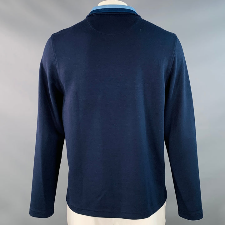 TED BAKER Size L Longman Navy Blue White Stripe Polyester Blend 1/4 Zip Sweatshirt