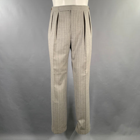 POLO by RALPH LAUREN  Size 38 Grey Light Grey Stripe Virgin Wool 29 32 Suit