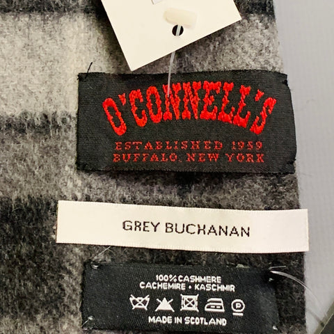 O'CONNELL'S Grey Black Plaid Cashmere Fringe Scarf
